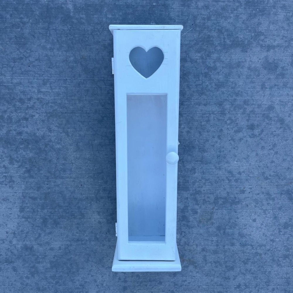Vtg White Wooden Heart Cutout toilet paper Cabinet Door cottagecore Storage Box